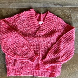Anthropologie Honore Ribbed Sweater, Size Small, Relaxed Knit Orange/Pink